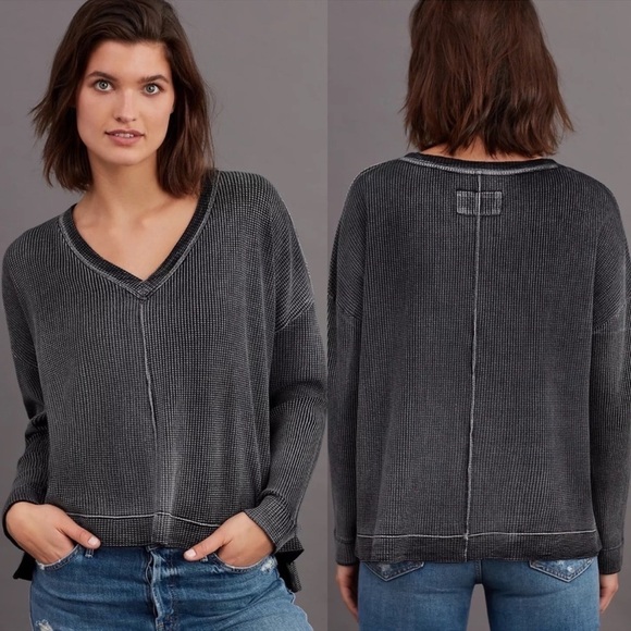 Pilcro Anthro Moira Waffle Knit Weave Cotton Thermal V Neck - Picture 10 of 10